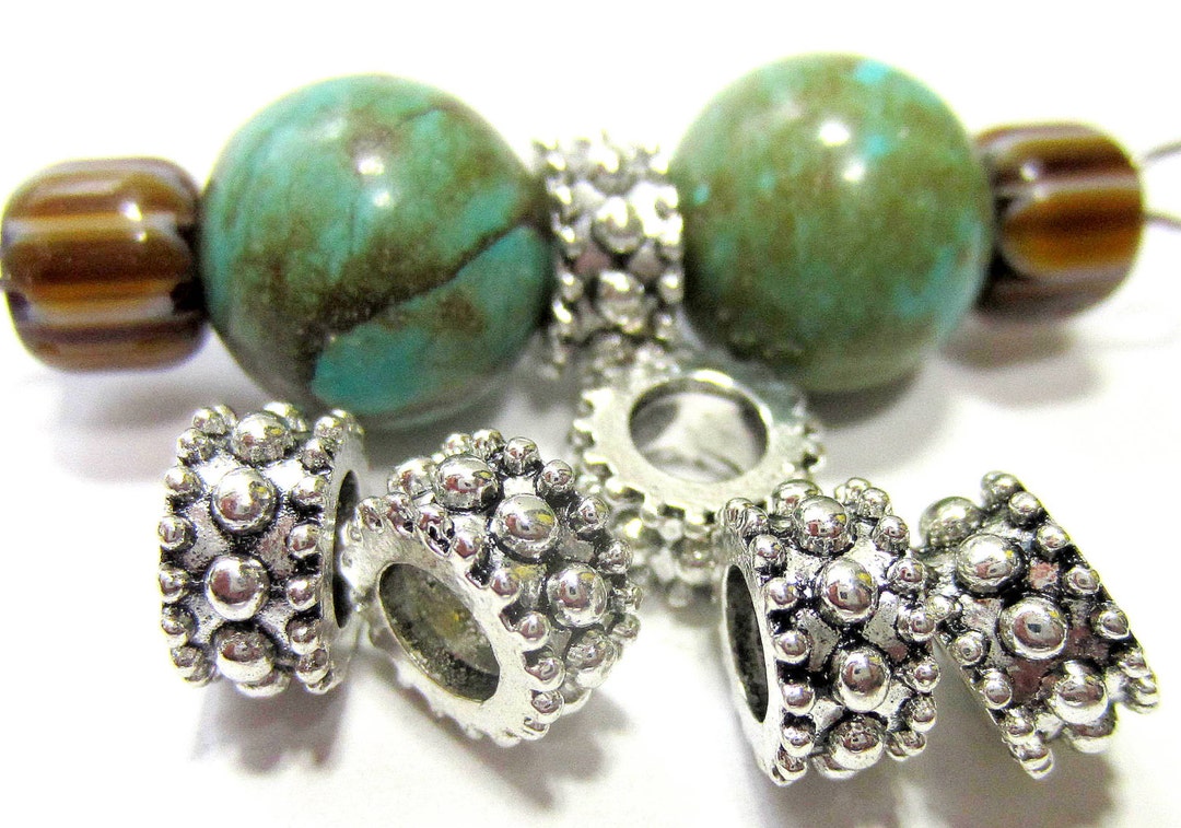 24 Beads Antique Silver Large Hole Spacer Beads Jewelry Making Supplies