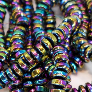 Non-Magnetic Hematite Beads, Multi-Color Plated Disc Beads, Rainbow Metallic Spacer Beads, Polished 6x3mm Hematite Strands, 15.7" Strand image 1