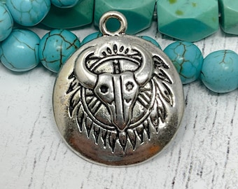 Silver bull head skull pendants, longhorn cow skull charm, western jewelry supply, steer head pendant, cowboy jewelry Qty 6