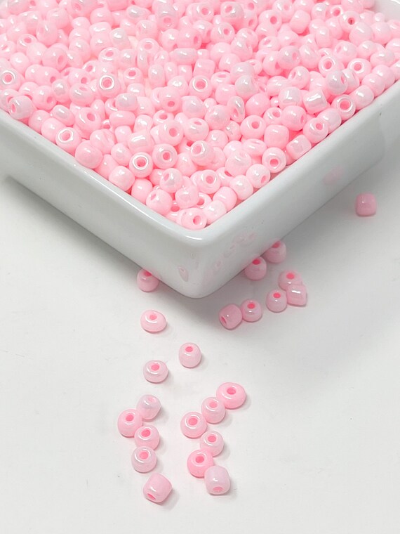 Glass Seed Beads, Opaque Lustered, Round, Bubble Gum Pink, 4mm, Hole:  1.5mm, About 495pcs/50g 