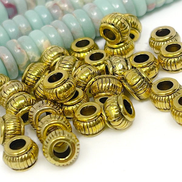 24 Beads antique gold large hole spacer beads jewelry making supplies 5mm x 7mm