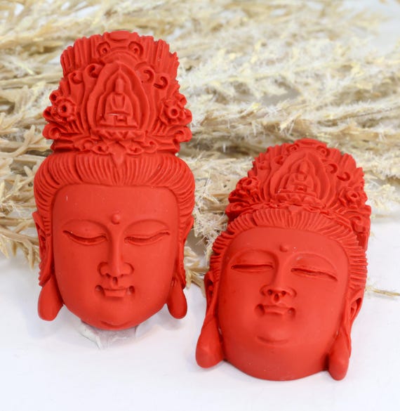 Red Clay Goddess Focal Pendant, Boho Statement Bead for Necklace or Mala Jewelry, Sculpted Face Bead, Handmade Style, Qty: 1