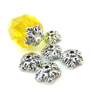 Silver bead caps silver five petal flower bead caps 10mm x 4mm fits 10-12mm beads image 1