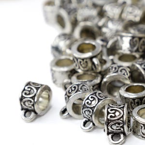 18 Antique silver hangers Charm hangers jewelry  making supplies  pendant hangers bead hangers  bail beads large hole bead
