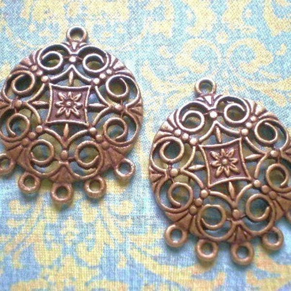 4 Earring Chandelier Findings 30mm-25mm  Brass Filigree antique bronze finish