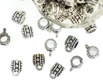 Antique Silver Bead Hangers, Large Hole Charm Hangers, 7.5mm x 6.5mm Bail Beads