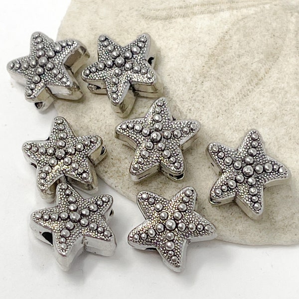 18 Silver starfish bracelet slide charms, spacers wedding favors - 10x11x5mm