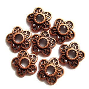30 Perlenkappen rot kupfer 12 mm Spitze filigran diy Schmuck machen