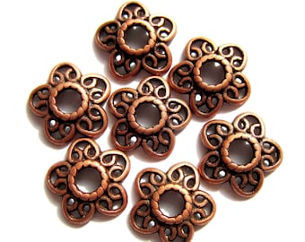 30 Bead caps red copper 12mm lace filigree diy jewelry making