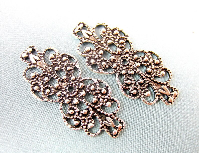 8 Jewelry Connectors Antique Silver Connector Links Filigree Etsy