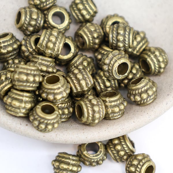 Antique Bronze Rondelle Beads, Alloy Spacers for Bracelets & Necklaces, 8x6.5mm Large Hole 3–3.5mm, Qty: 24
