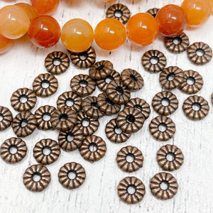 Copper Disk Spacer Beads, Flat round disc beads. coin beads - 24