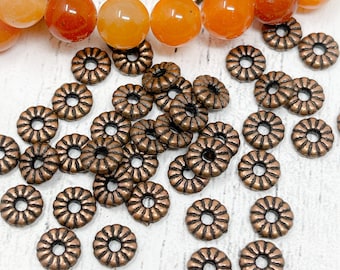 Copper Disk Spacer Beads, Flat round disc beads. coin beads - 24
