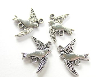 10 Metal Bird charms flying swallows antique silver connector  double sided jewelry supplies 17mm 21mm