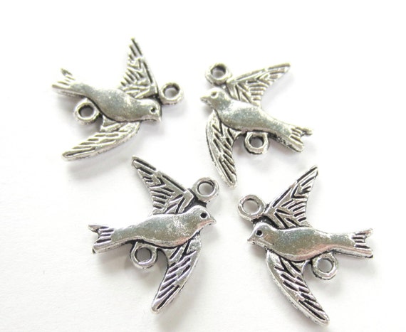 10 Flying Bird Charms for Bracelet Swallow Necklace Pendant Metal Antique Bronze