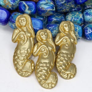 Matte Gold Mermaid Shank Buttons, Sewing Buttons for Coastal Crafts, Ocean Theme Embellishments, Bracelet Closures, Qty: 6