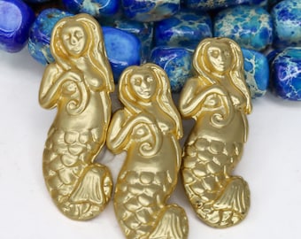 Matte Gold Mermaid Shank Buttons, Sewing Buttons for Coastal Crafts, Ocean Theme Embellishments, Bracelet Closures