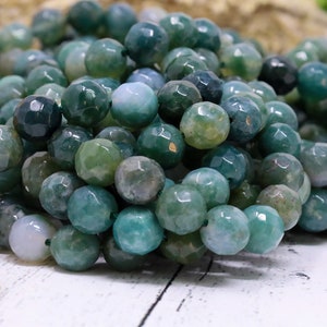 Faceted Moss Agate Beads, Gemstone Spacer Beads, 1 Strand