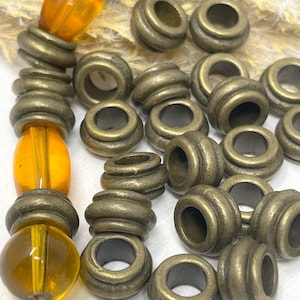Bronze Large Hole Boho Beads, Bronze Spacer Beads, Tibetan Style Rondelle Bead Qty 24