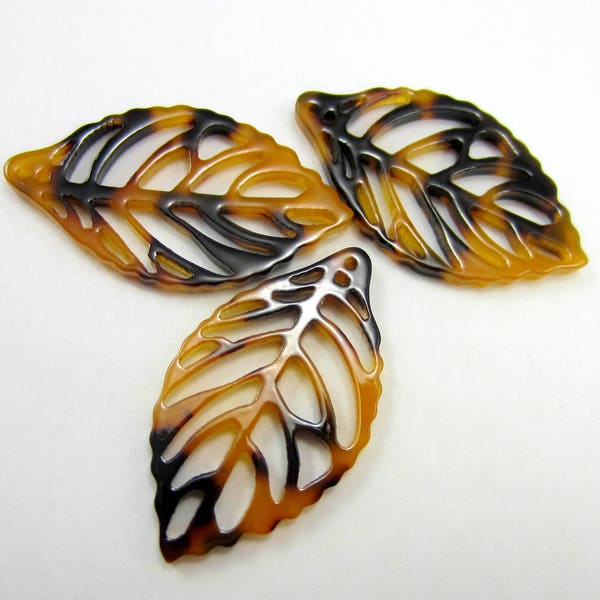 10 Faux tortoise shell leaf pendant cellulose acetate pendant 32mm x 22mm