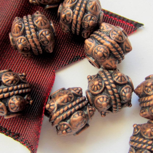 10 Tibetan spacer style Beads antique copper ethnic boho chic 10mm