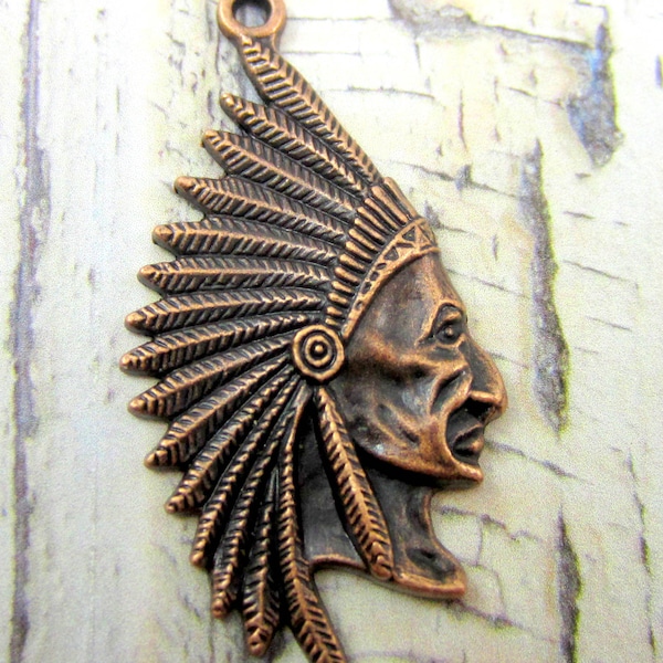 6 Copper indian chief charm native American charms diy jewelry Indian head pendant