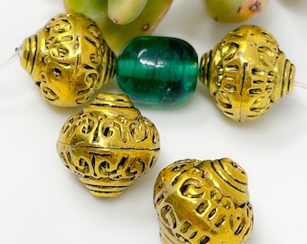 6 Antique Gold beads ethnic ancient design Tibetan style 17mm x 17mm