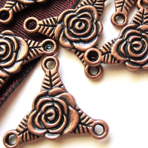 Antique Copper Rose Connectors, Double-Sided Tibetan Style Alloy Links For Boho Jewelry Or Chandelier Earrings, Lead And Nickel Free, Qty 10