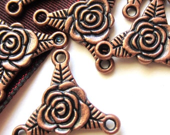 Antieke koperen roosverbindingsstukken, dubbelzijdige legeringsschakels in Tibetaanse stijl voor boho-sieraden of kroonluchteroorbellen, lood- en nikkelvrij, 10 aantal