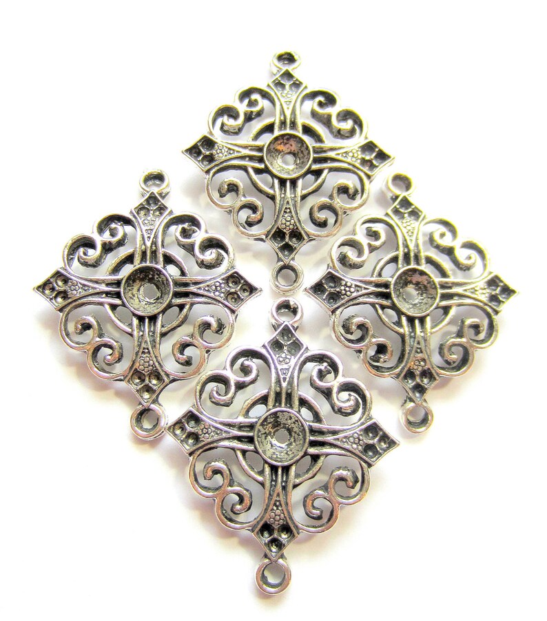 4 Jewelry Connectors Antique Silver Connector Links Filigree Etsy
