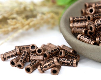 Röda kopparpärlor 12 mm x 7 mm 2 mm hantverkssmycken kopparrörspärlor Antal 24