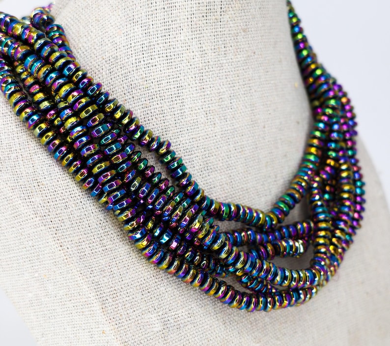 Non-Magnetic Hematite Beads, Multi-Color Plated Disc Beads, Rainbow Metallic Spacer Beads, Polished 6x3mm Hematite Strands, 15.7" Strand image 6