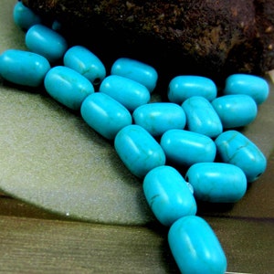 Turquoise  barrel beads, Howlite turquoise beads, 12mm x 8mm  mala beads blue tube prayer beads Qty 12