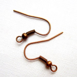 Copper French Earring Hooks – Ball & Coil Ear Wires, Red Copper, Nickel Free Findings for DIY Earrings, 18mm – 60 Pcs (30 Pairs)