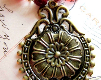 6 Antique Bronze Victorian style Pendants stamped pendants renaissance Connector Embellishments