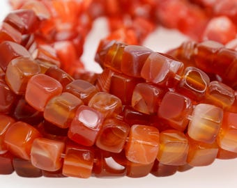 Carnelian Cube Beads, Square Gemstone Beads, Firebrick Red Orange, Boho Jewelry Making