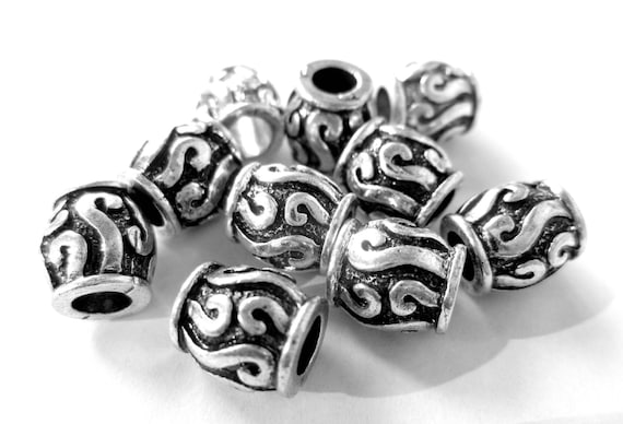 10mm 5pc Silver Plated Tube Beads Artisan Findings Antique 