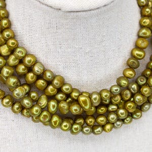 Deep Olive Green Freshwater Pearl Beads – Oval Pearl Beads, Dyed Polished Pearls, Natural Pearl Beads, Jewelry Making Supplies, 14”