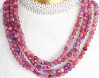 Pink Tourmaline Faceted Bead Strand, Natural Gemstone Beads, Round Stone Spacer Beads