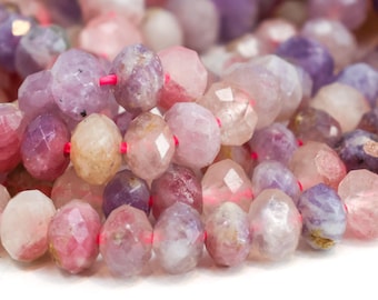Natural Plum Blossom Tourmaline Beads, Faceted Rondelle Gemstone