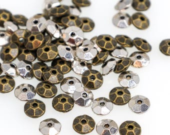 Antique Silver & Bronze Disc Spacer Beads, Metal Rondelle Beads, 6x3mm Spacer Beads, Jewelry Making Supplies