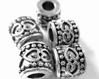 large hole beads antique silver textured spacers Tibetan style rondelle beads hole 8mm x 9mm Qty 14