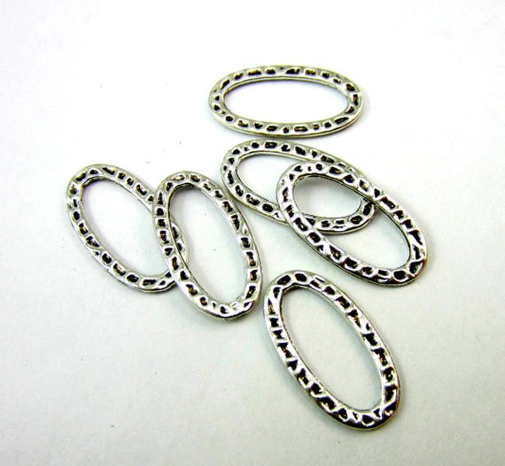 Antique Silver jewelry links oval necklace connectors double sided antique silver metal 23mm x 13mm linking Qty 24