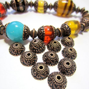 30 antike Kupfer Perlenkappen ethnischen Schmuck Spacer Halskette machen Lieferungen