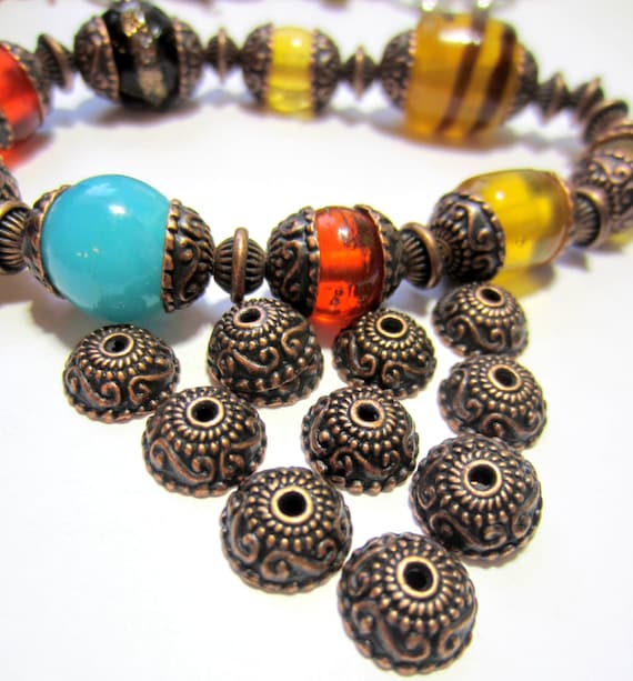 30 Antique Copper Bead Caps Ethnic Jewelry Spacer Beads Necklace