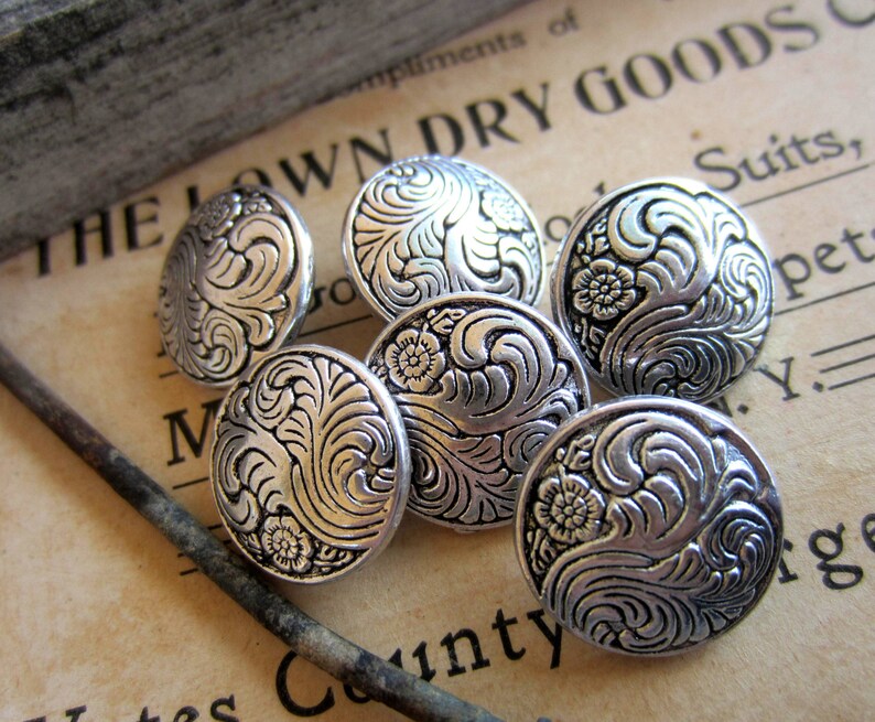6 Metal Shank Buttons Gunmetal Dome Engraved Button 18mm Lead Etsy