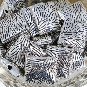 Antique Silver Rectangle Beads, Organic Square Spacer Beads, Textured Jewelry Findings, 10x9mm, Qty: 12