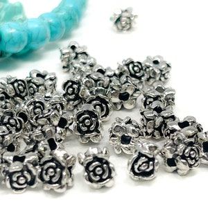 Antique Silver Rose Spacer Beads, Silver Metal Spacer Beads image 10
