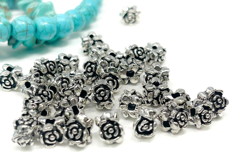 Antique Silver Rose Spacer Beads, Silver Metal Spacer Beads image 10