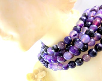 1 brin 8mm Perles d’agate violettes perles de pierres précieuses facetées perles rayées agate violette pierre de guérison bijoux fourniture de pierre de cristal